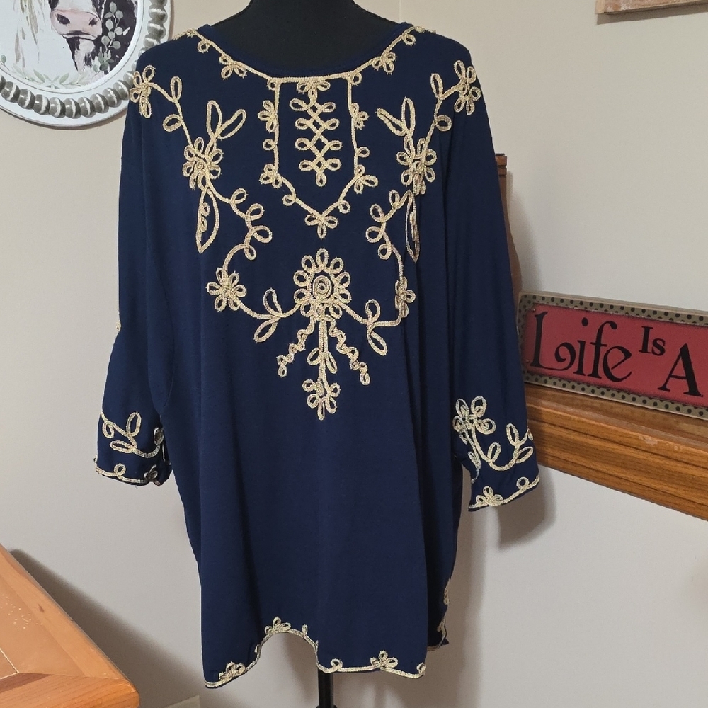 Catherines Navy Top with Gold Detail